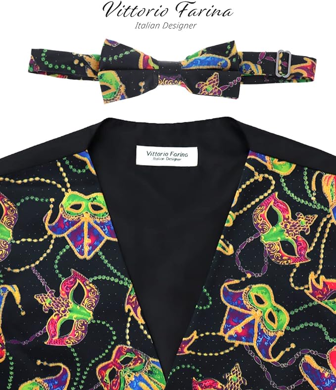 Vittorio Farina Mardi Gras Vest &amp; Bow Tie ONLY Ver 1. - vestB_mardi_BB_Mardi #5_S - Classy Cufflinks