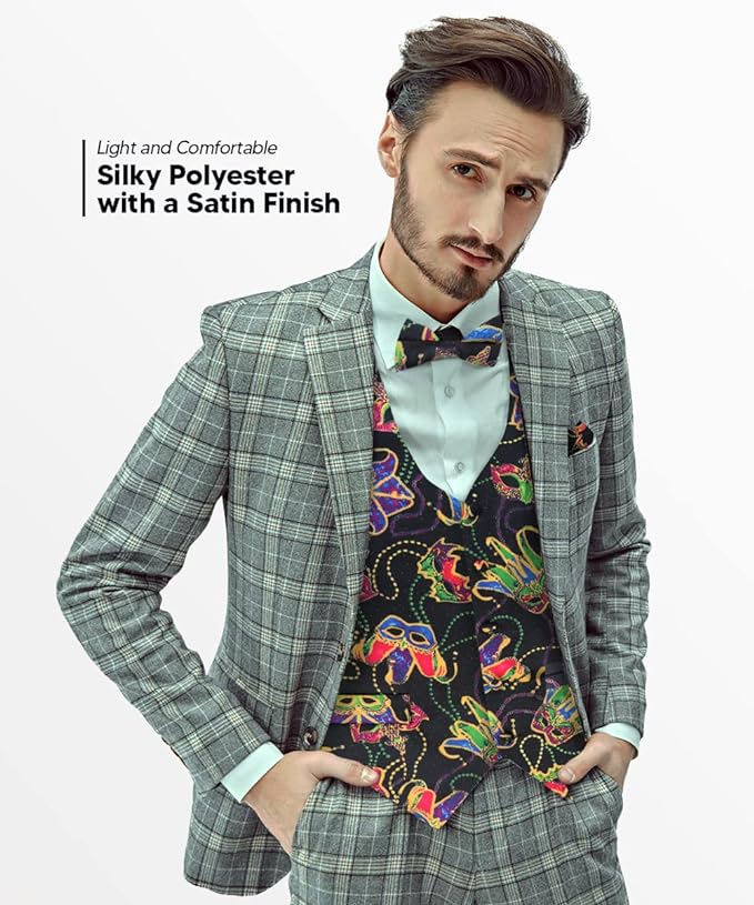 Vittorio Farina Mardi Gras Vest &amp; Bow Tie ONLY Ver 1. - vestB_mardi_BB_Mardi #5_S - Classy Cufflinks