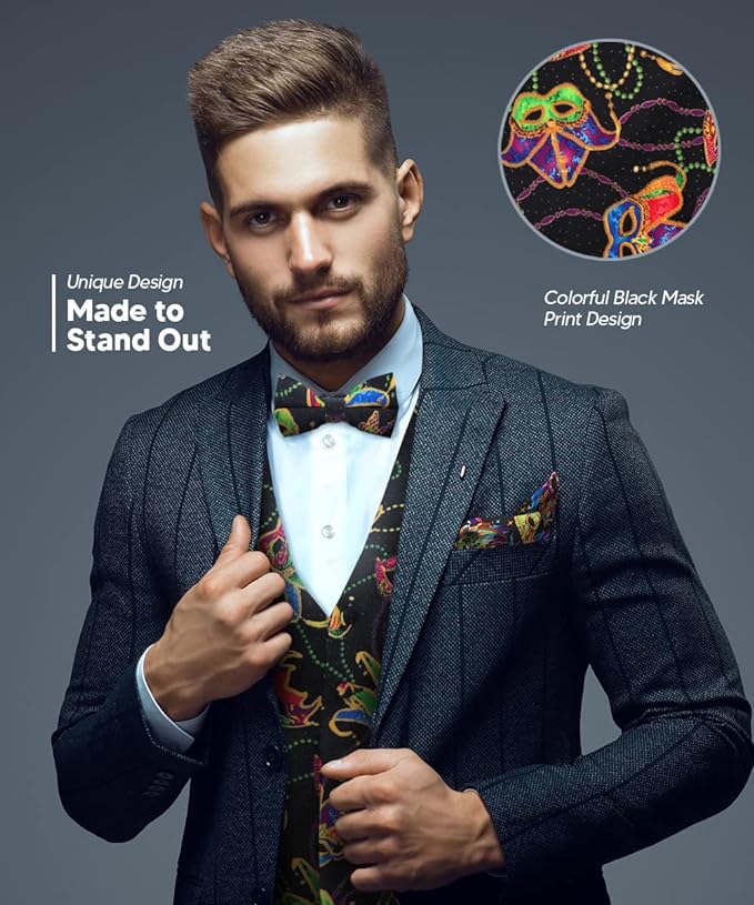 Vittorio Farina Mardi Gras Vest &amp; Bow Tie ONLY Ver 1. - vestB_mardi_BB_Mardi #5_S - Classy Cufflinks