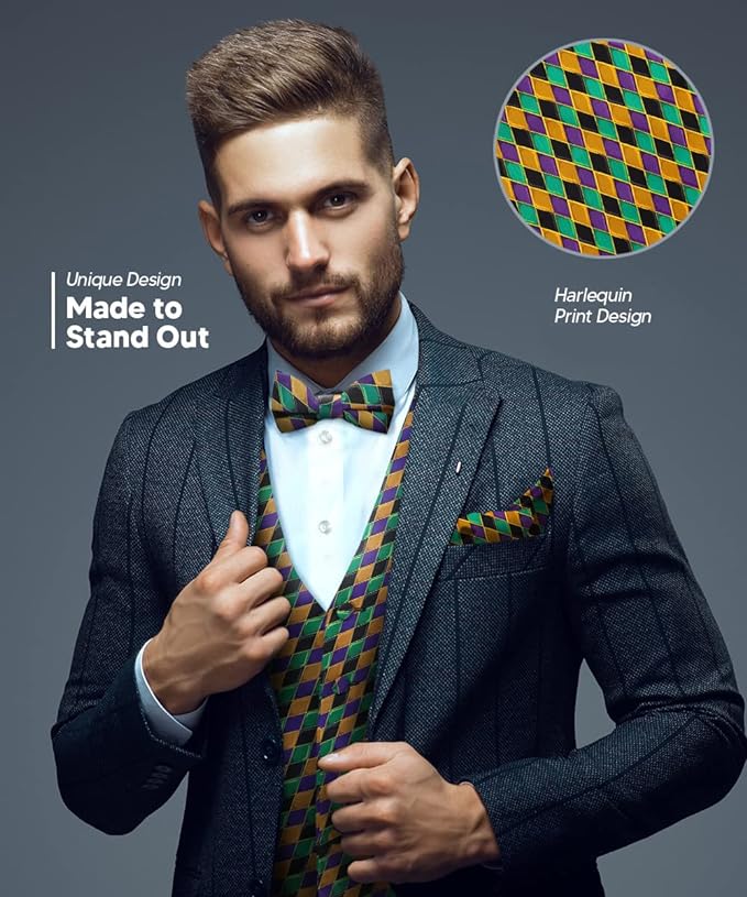 Vittorio Farina Mardi Gras Vest &amp; Bow Tie ONLY Ver 1. - vestB_mardi_BB_Mardi #6_S - Classy Cufflinks