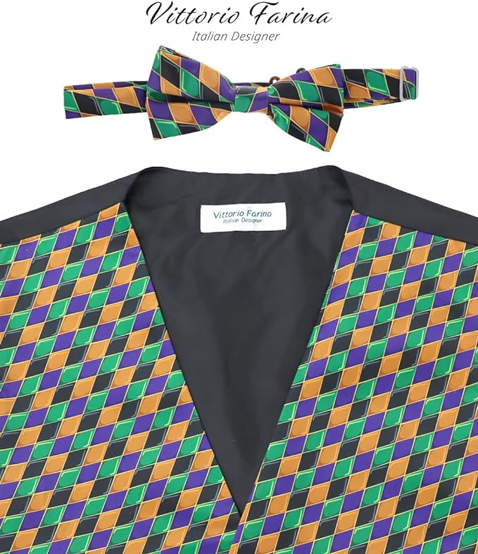 Vittorio Farina Mardi Gras Vest &amp; Bow Tie ONLY Ver 1. - vestB_mardi_BB_Mardi #6_S - Classy Cufflinks