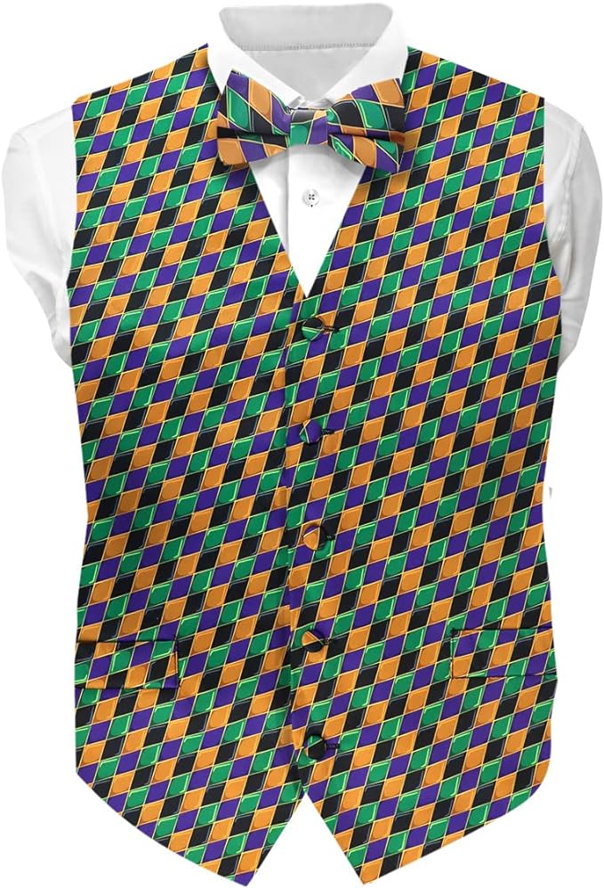 Vittorio Farina Mardi Gras Vest &amp; Bow Tie ONLY Ver 1. - vestB_mardi_BB_Mardi #6_S - Classy Cufflinks
