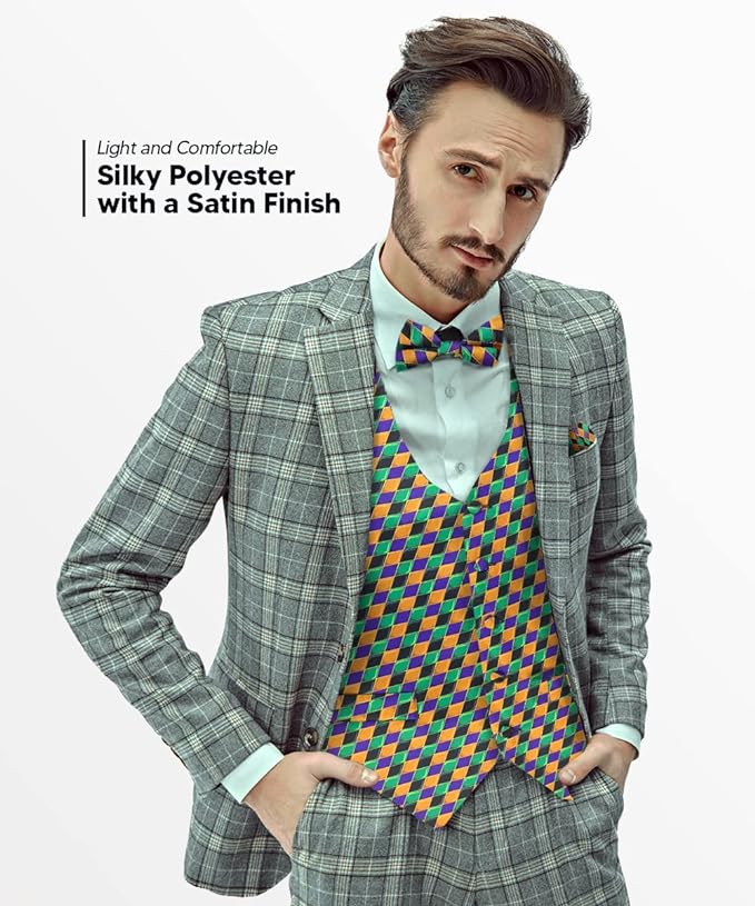 Vittorio Farina Mardi Gras Vest &amp; Bow Tie ONLY Ver 1. - vestB_mardi_BB_Mardi #6_S - Classy Cufflinks