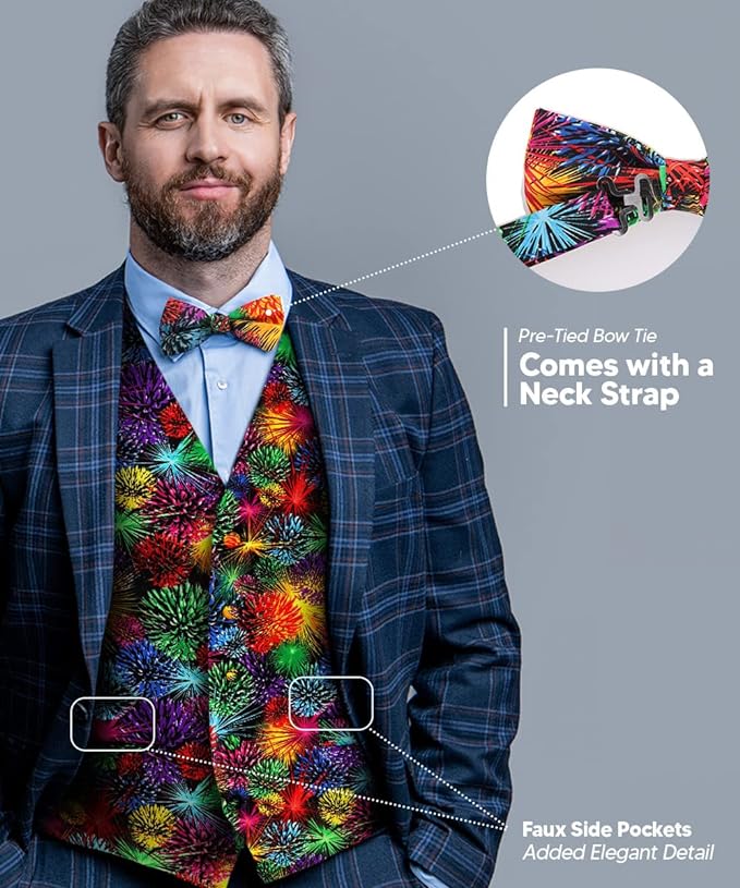 Vittorio Farina Mardi Gras Vest &amp; Bow Tie ONLY Ver 1. - vestB_mardi_BB_Mardi #7_S - Classy Cufflinks