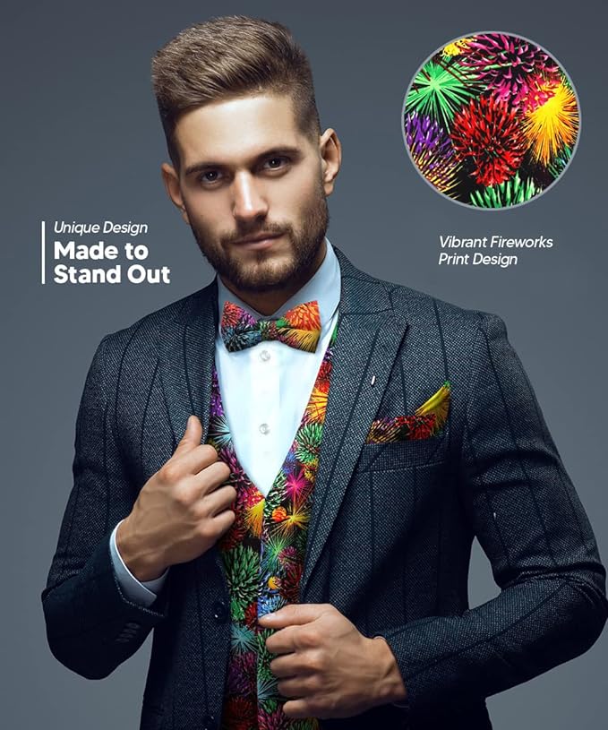 Vittorio Farina Mardi Gras Vest &amp; Bow Tie ONLY Ver 1. - vestB_mardi_BB_Mardi #7_S - Classy Cufflinks