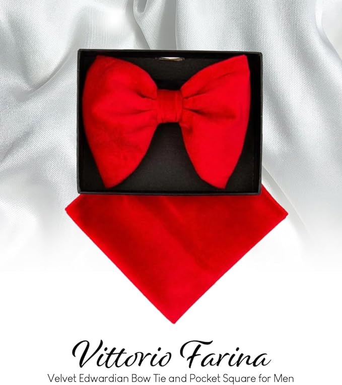 Vittorio Farina Velvet Edwardian Bow Tie &amp; Pocket Square - vtb-002 - Classy Cufflinks