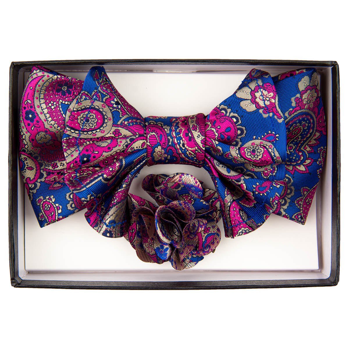 Vittorio Farina XL Bow Tie, Pocket Square &amp; Flower Lapel Pin - xl-l-136 - Classy Cufflinks