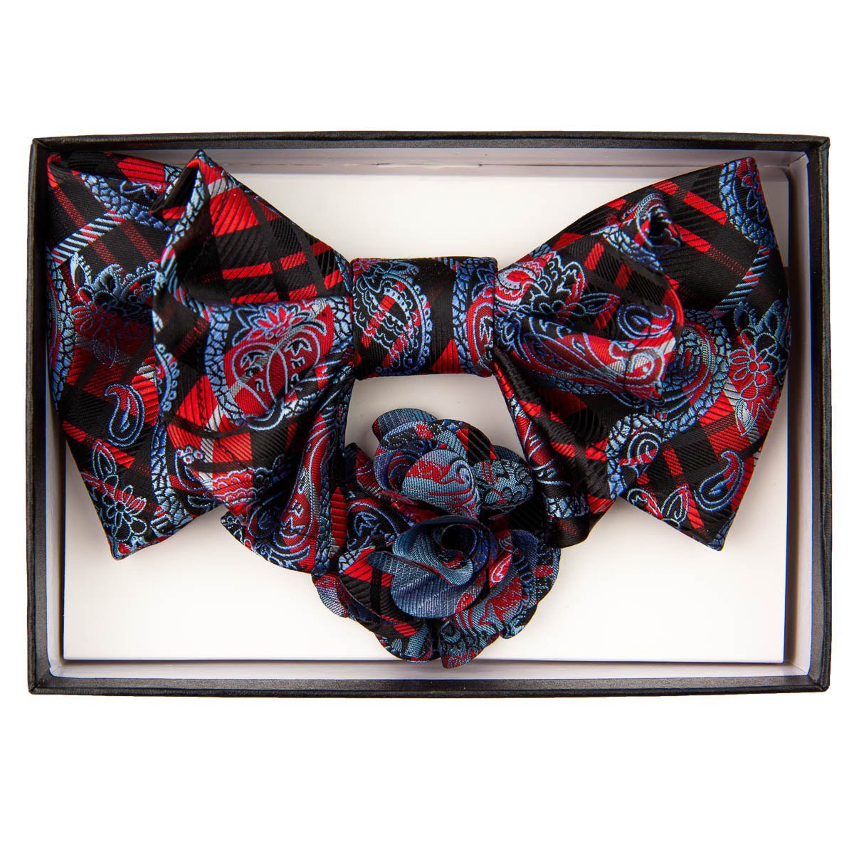 Vittorio Farina XL Bow Tie, Pocket Square &amp; Flower Lapel Pin - xl-l-145 - Classy Cufflinks