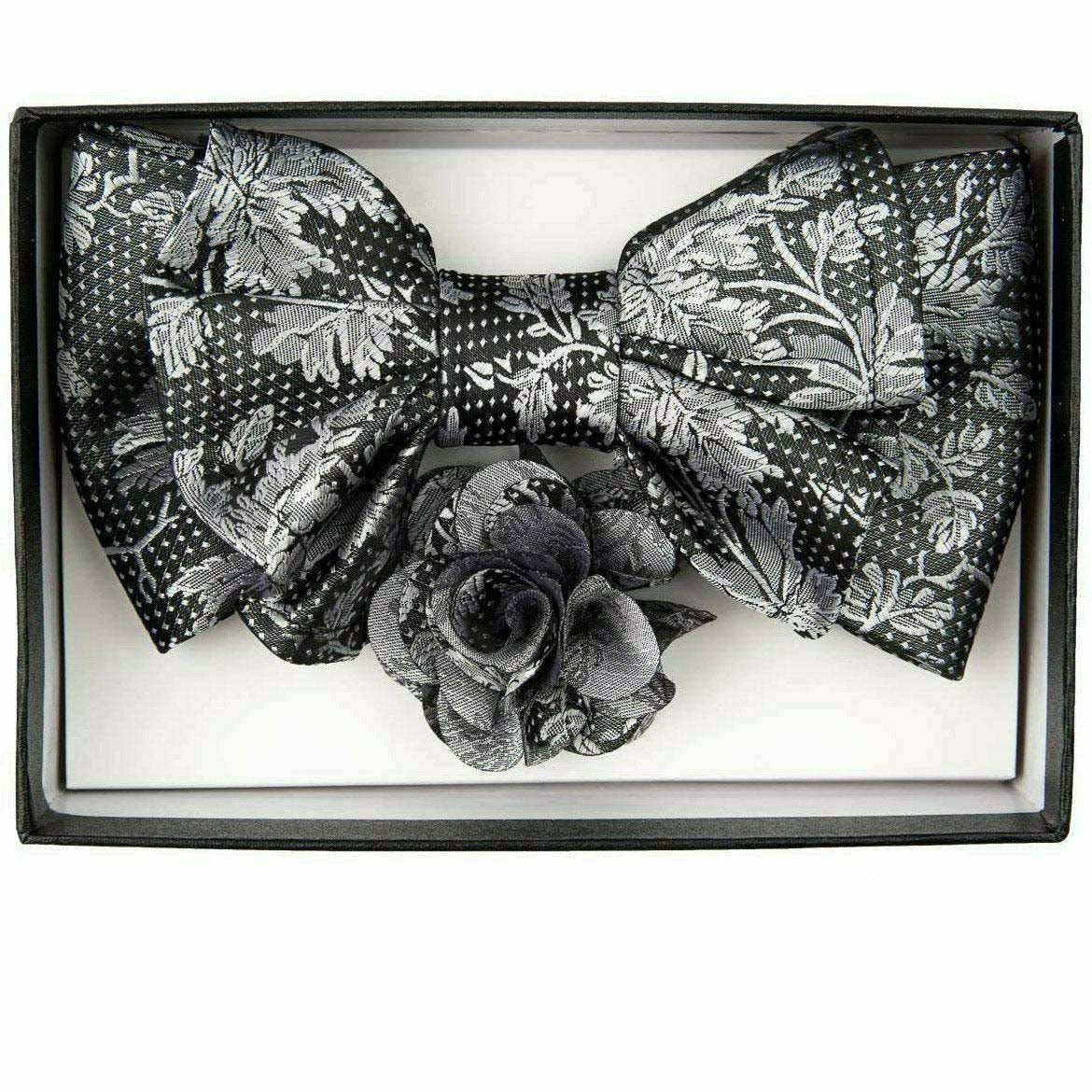 Vittorio Farina XL Bow Tie, Pocket Square &amp; Flower Lapel Pin - xl-l-150 - Classy Cufflinks