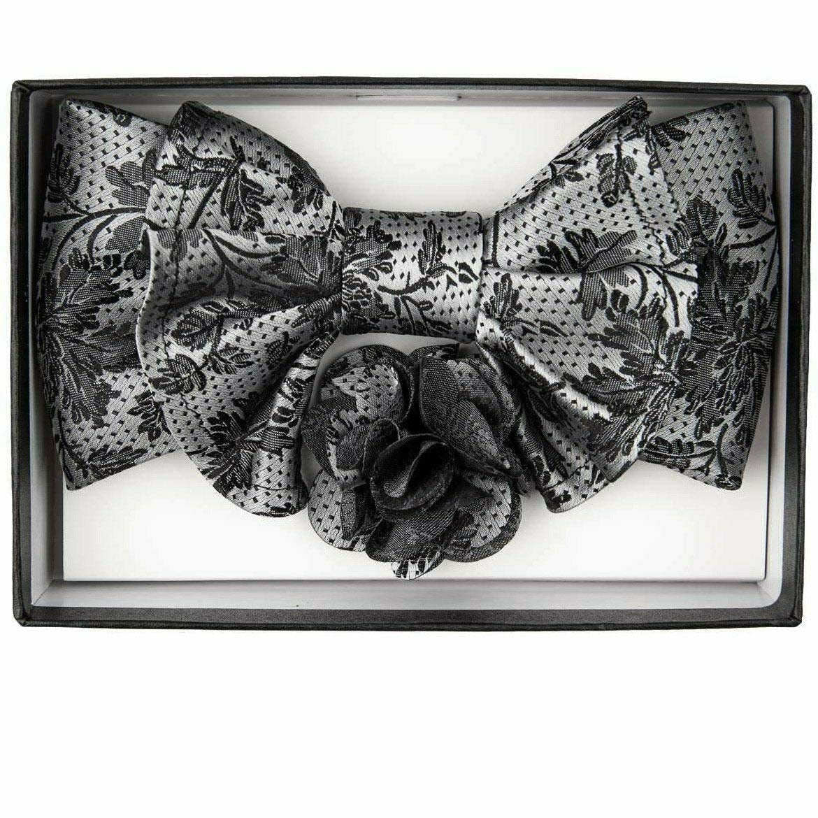 Vittorio Farina XL Bow Tie, Pocket Square &amp; Flower Lapel Pin - xl-l-153 - Classy Cufflinks