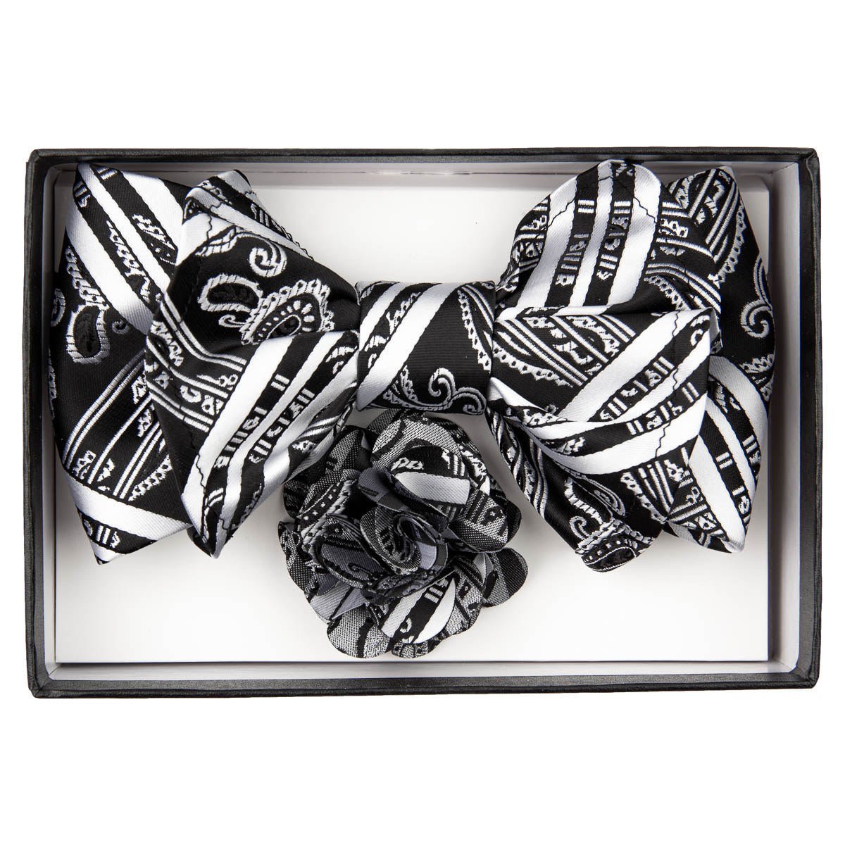 Vittorio Farina XL Bow Tie, Pocket Square &amp; Flower Lapel Pin - xl-l-155 - Classy Cufflinks