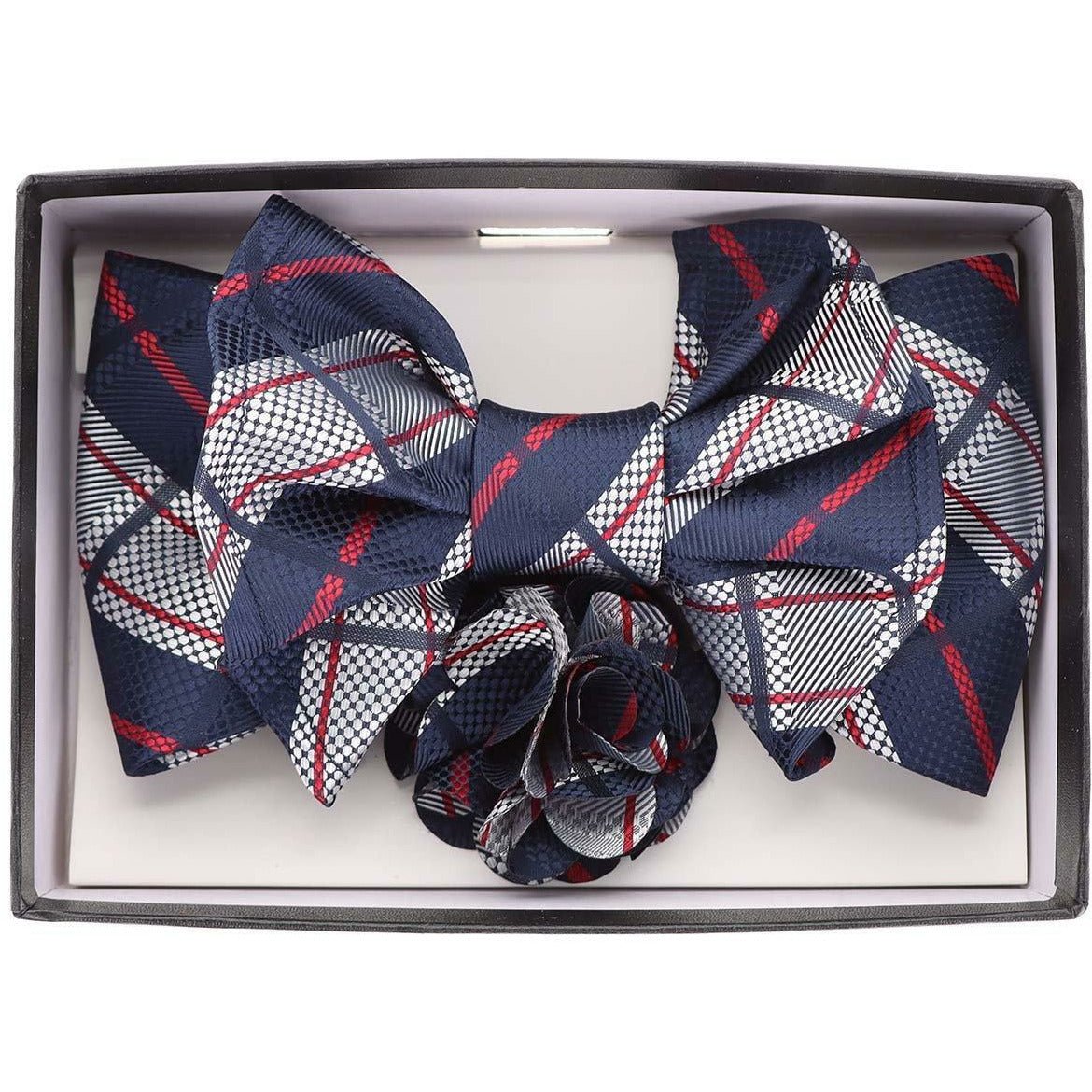 Vittorio Farina XL Bow Tie, Pocket Square &amp; Flower Lapel Pin - xl-l-155 - Classy Cufflinks