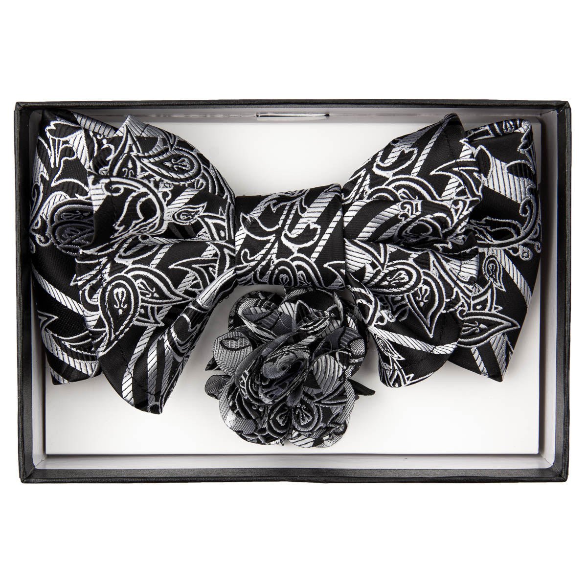 Vittorio Farina XL Bow Tie, Pocket Square &amp; Flower Lapel Pin - xl-l-156 - Classy Cufflinks