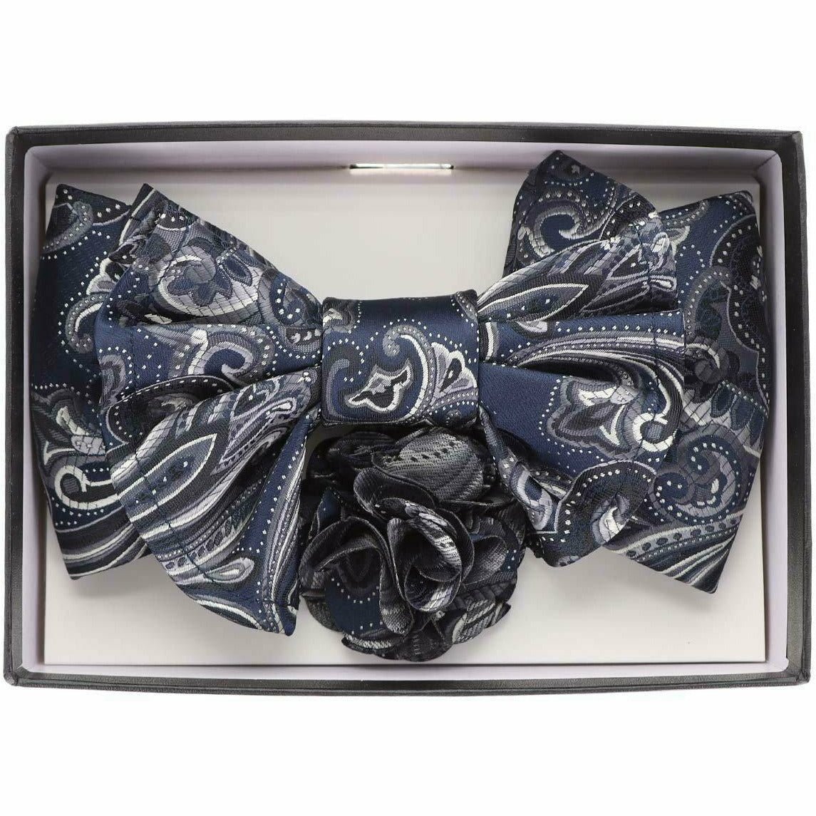 Vittorio Farina XL Bow Tie, Pocket Square &amp; Flower Lapel Pin - xl-l-2122 - Classy Cufflinks