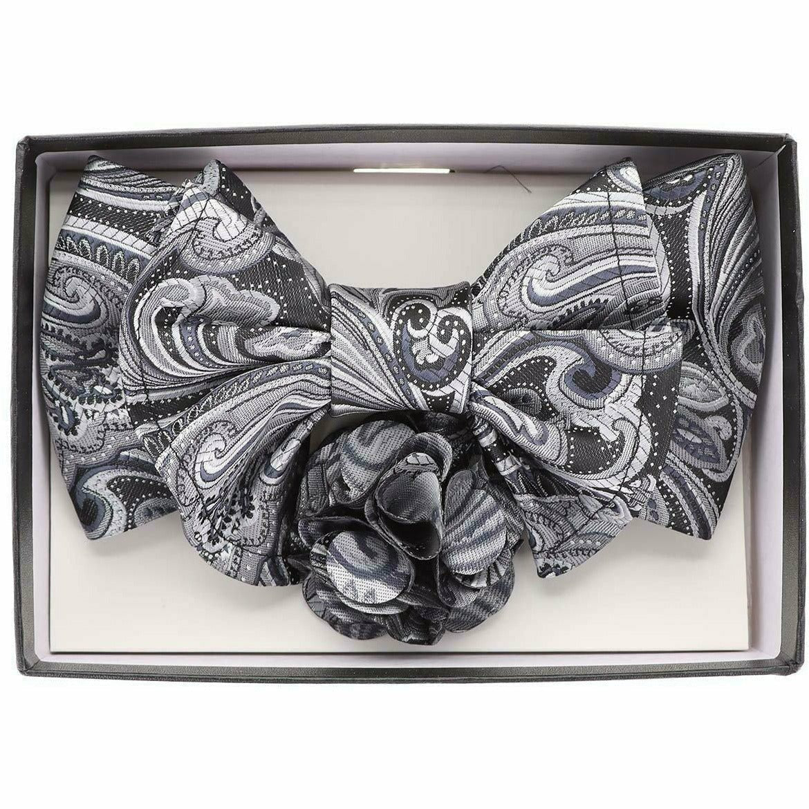 Vittorio Farina XL Bow Tie, Pocket Square &amp; Flower Lapel Pin - xl-l-2123 - Classy Cufflinks