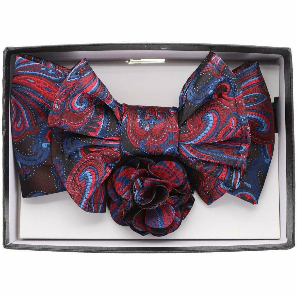 Vittorio Farina XL Bow Tie, Pocket Square &amp; Flower Lapel Pin - xl-l-2124 - Classy Cufflinks