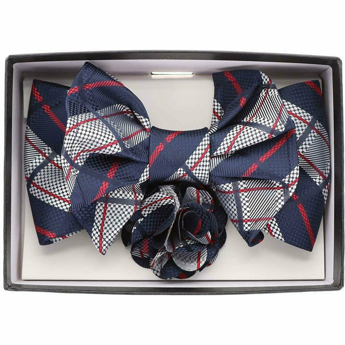 Vittorio Farina XL Bow Tie, Pocket Square &amp; Flower Lapel Pin - xl-l-2126 - Classy Cufflinks