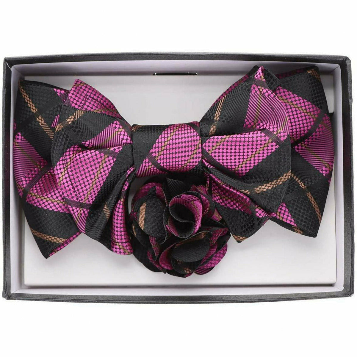 Vittorio Farina XL Bow Tie, Pocket Square &amp; Flower Lapel Pin - xl-l-2127 - Classy Cufflinks