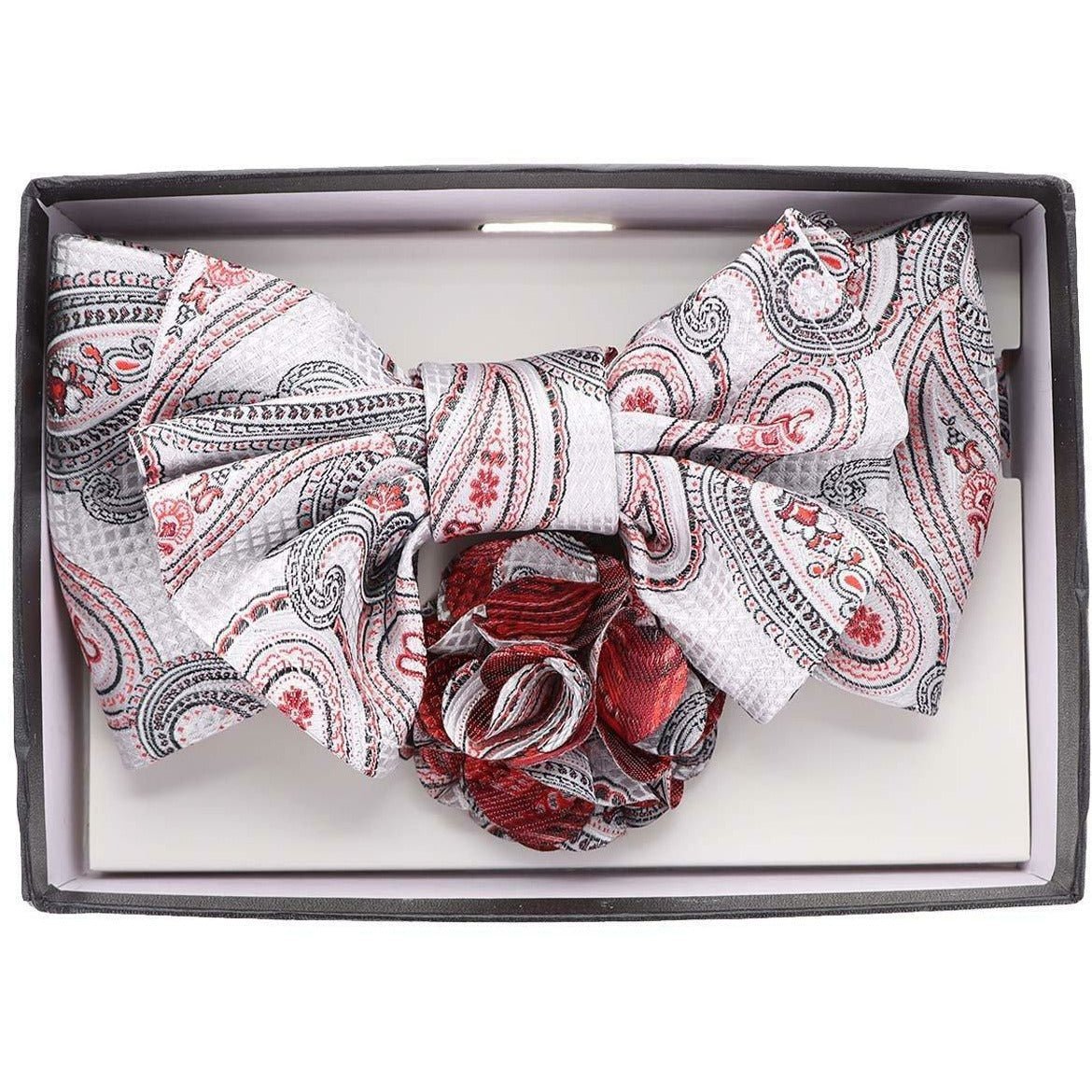 Vittorio Farina XL Bow Tie, Pocket Square &amp; Flower Lapel Pin - XL2101 - Classy Cufflinks
