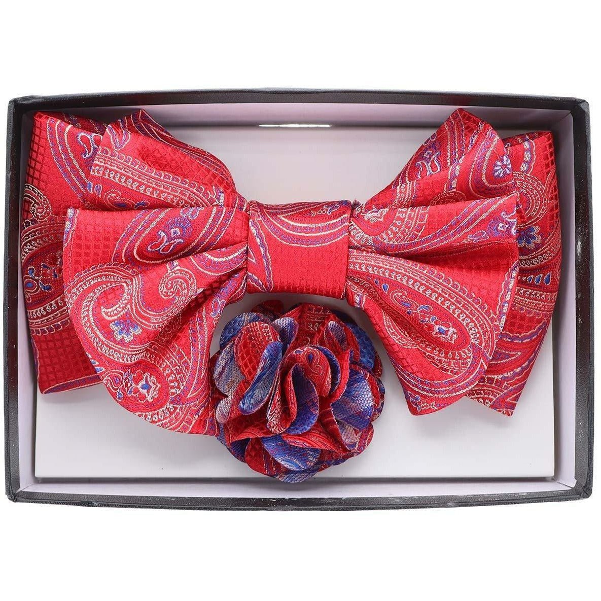 Vittorio Farina XL Bow Tie, Pocket Square &amp; Flower Lapel Pin - XL2102 - Classy Cufflinks