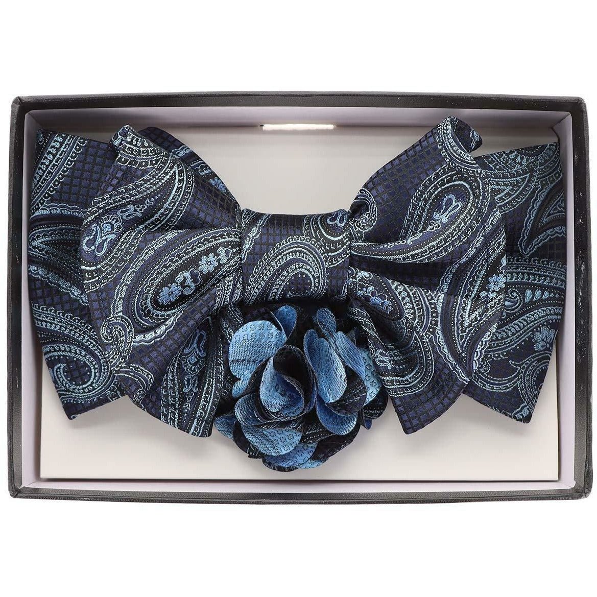 Vittorio Farina XL Bow Tie, Pocket Square &amp; Flower Lapel Pin - XL2103 - Classy Cufflinks