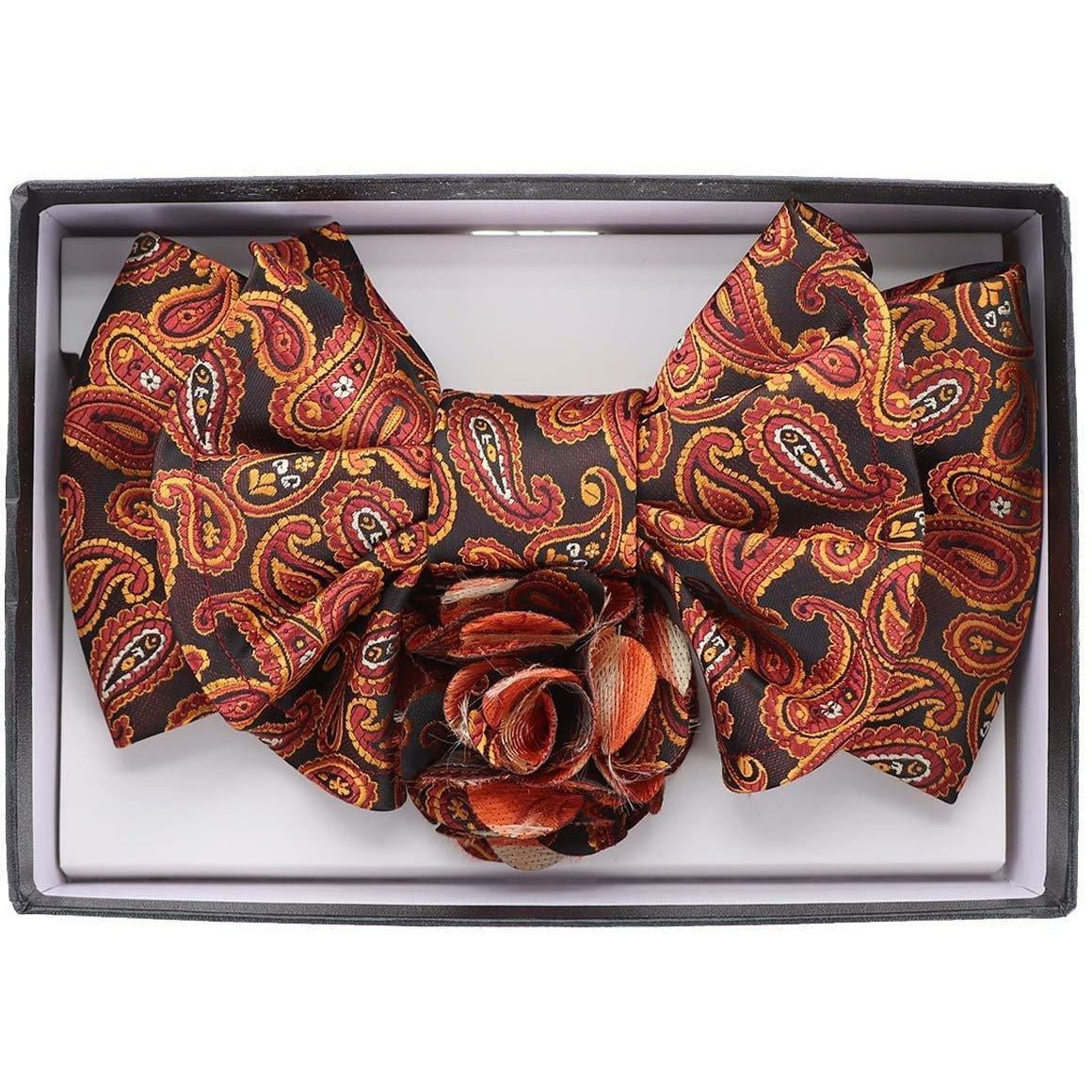 Vittorio Farina XL Bow Tie, Pocket Square &amp; Flower Lapel Pin - XL2104 - Classy Cufflinks