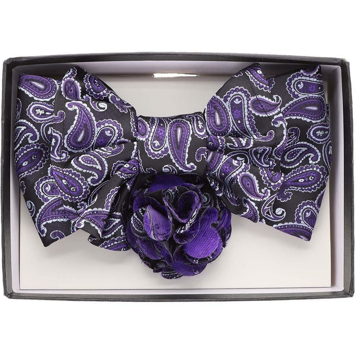 Vittorio Farina XL Bow Tie, Pocket Square &amp; Flower Lapel Pin - XL2105 - Classy Cufflinks