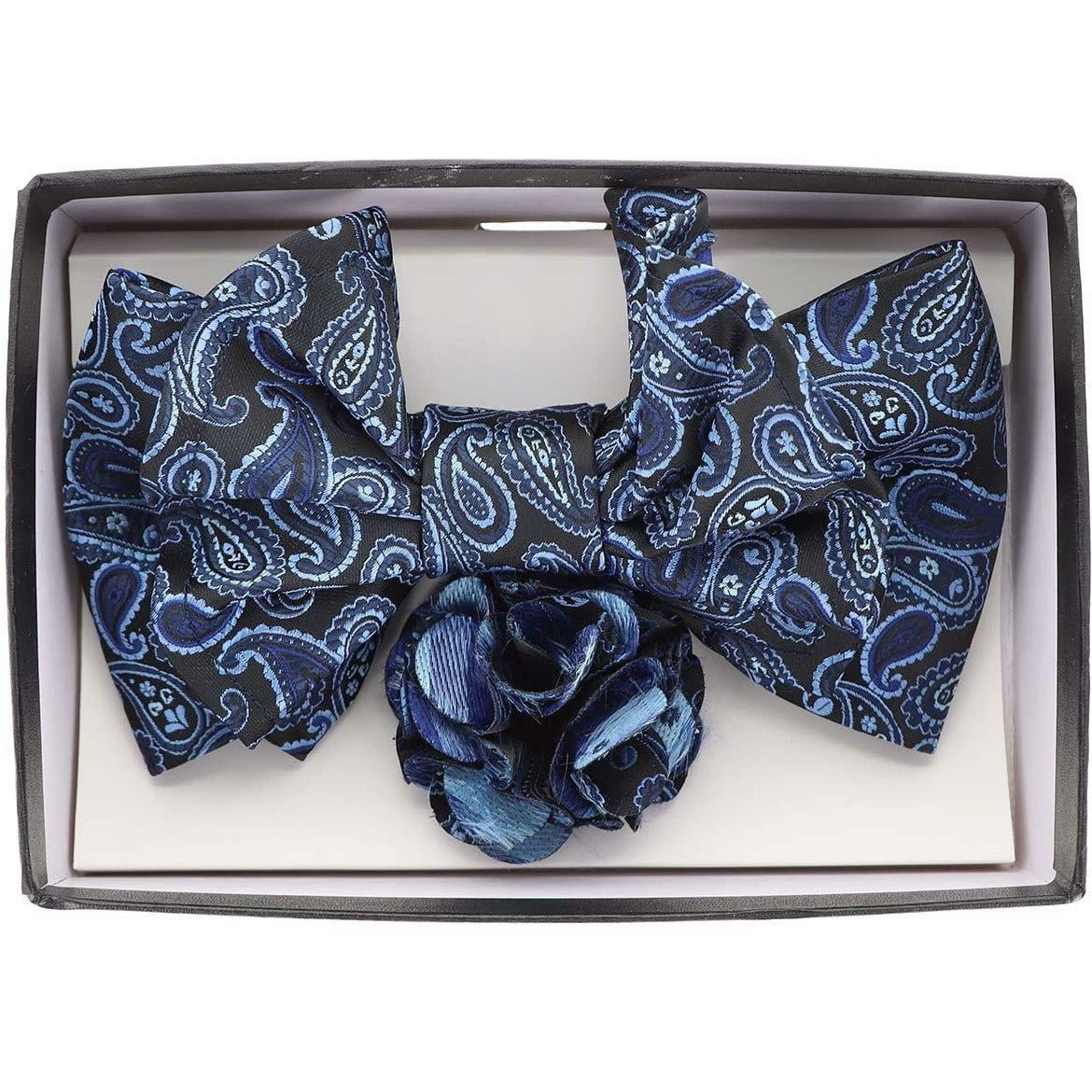 Vittorio Farina XL Bow Tie, Pocket Square &amp; Flower Lapel Pin - XL2106 - Classy Cufflinks