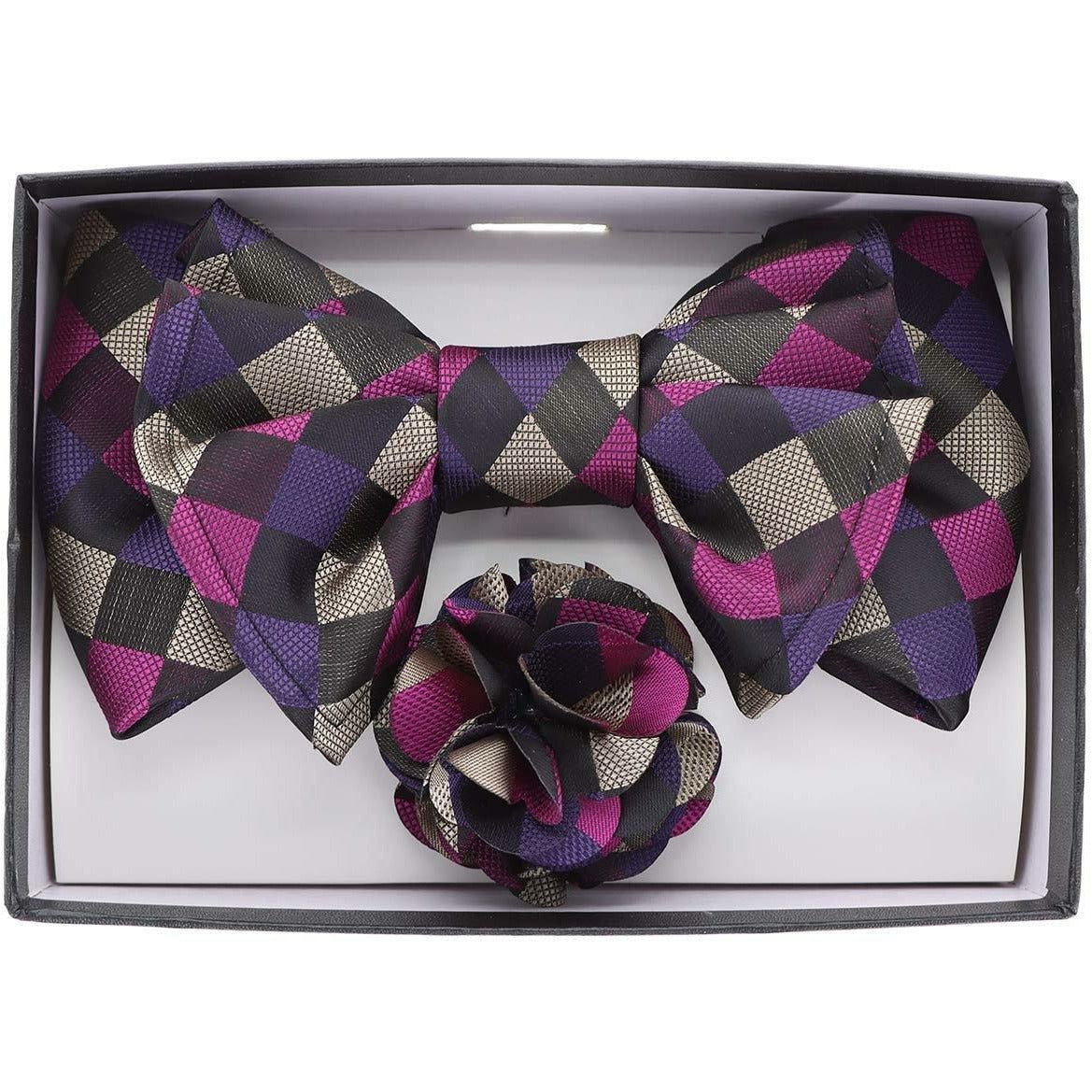 Vittorio Farina XL Bow Tie, Pocket Square &amp; Flower Lapel Pin - XL2107 - Classy Cufflinks