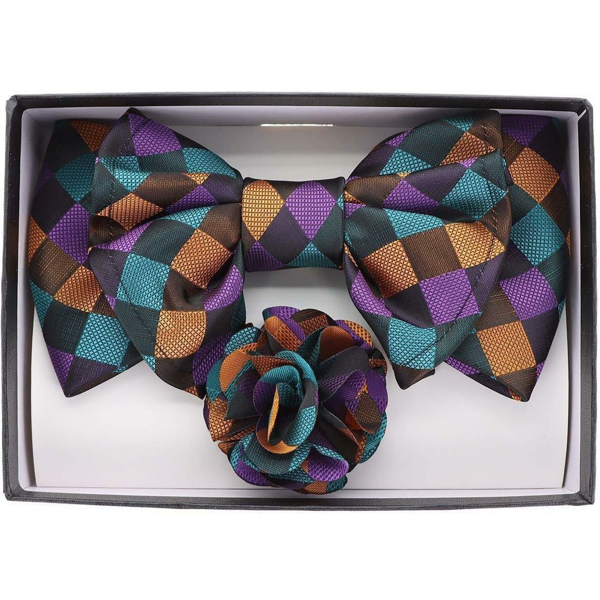 Vittorio Farina XL Bow Tie, Pocket Square &amp; Flower Lapel Pin - XL2108 - Classy Cufflinks