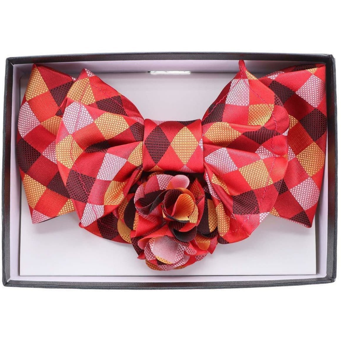 Vittorio Farina XL Bow Tie, Pocket Square &amp; Flower Lapel Pin - XL2109 - Classy Cufflinks