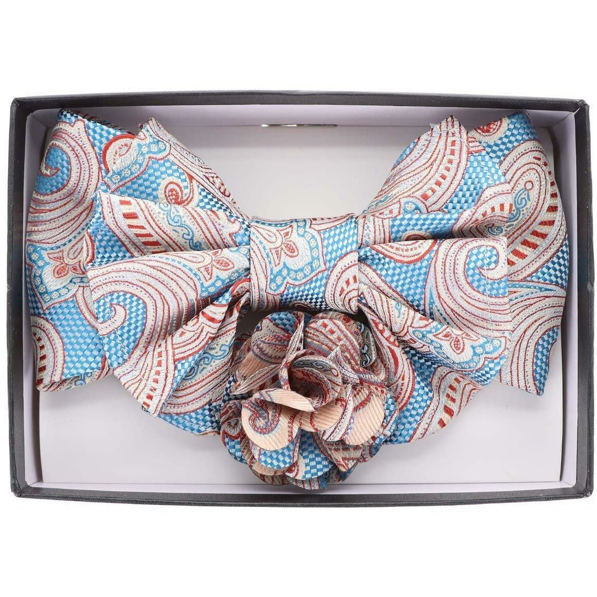 Vittorio Farina XL Bow Tie, Pocket Square &amp; Flower Lapel Pin - XL2111 - Classy Cufflinks