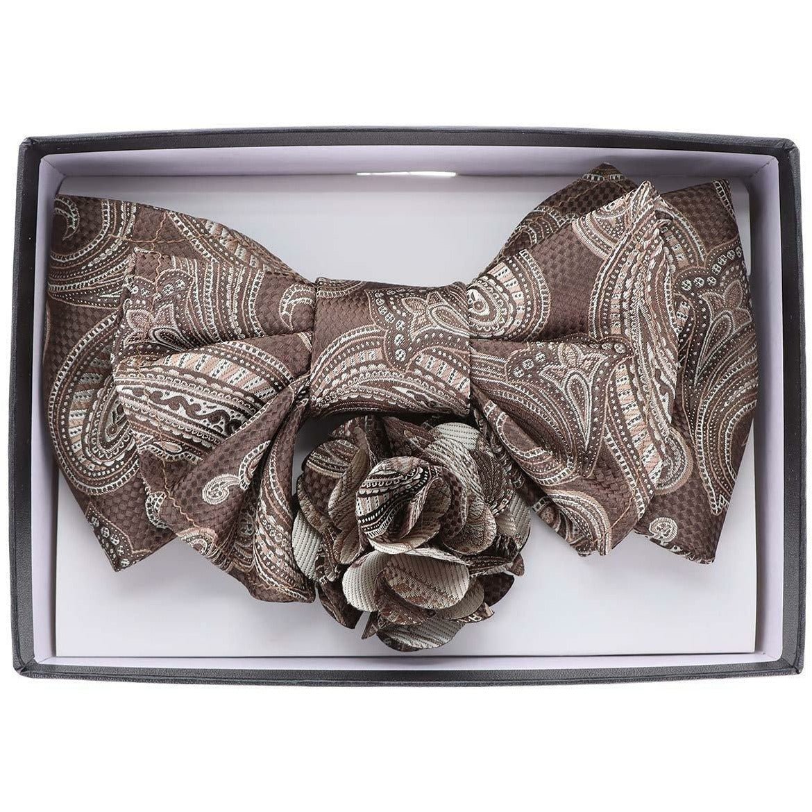 Vittorio Farina XL Bow Tie, Pocket Square &amp; Flower Lapel Pin - XL2112 - Classy Cufflinks