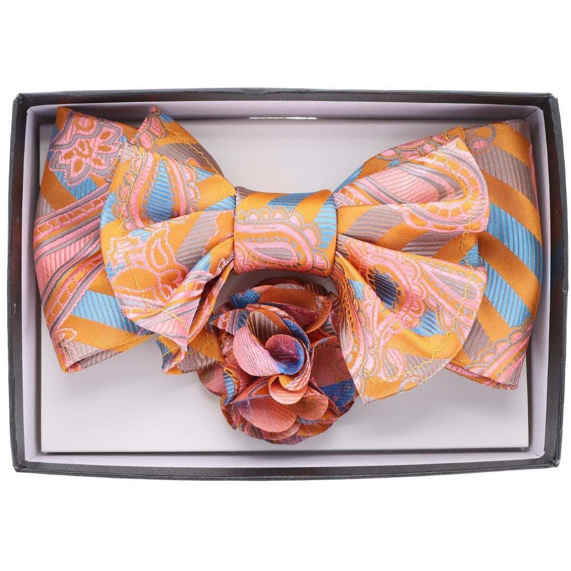Vittorio Farina XL Bow Tie, Pocket Square &amp; Flower Lapel Pin - XL2114 - Classy Cufflinks