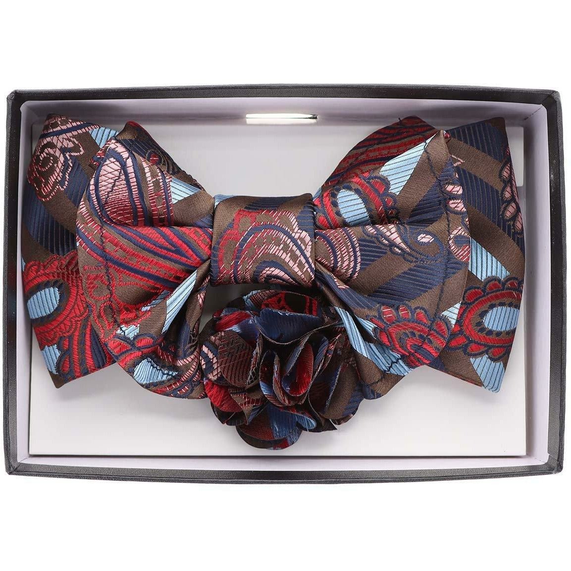 Vittorio Farina XL Bow Tie, Pocket Square &amp; Flower Lapel Pin - XL2115 - Classy Cufflinks