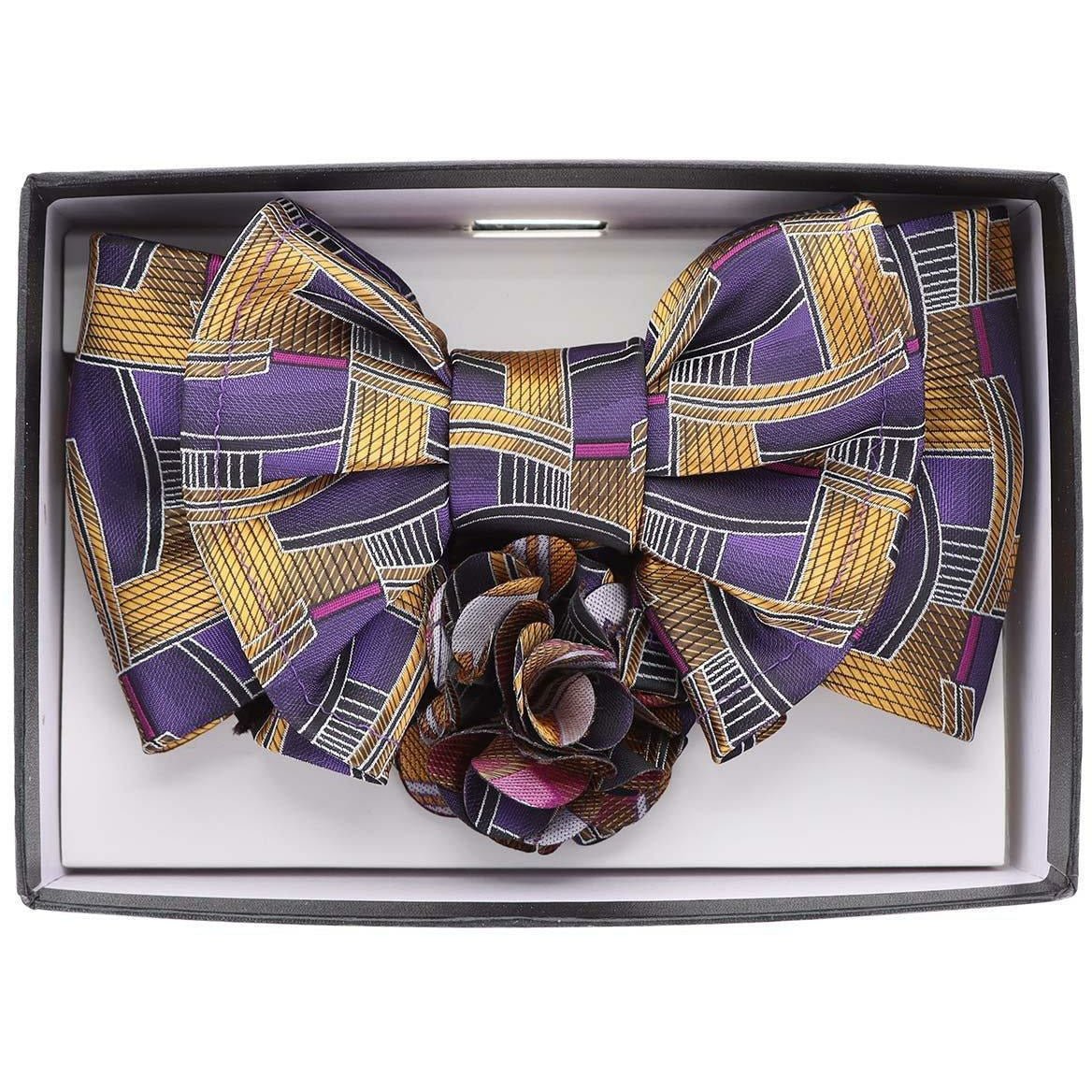 Vittorio Farina XL Bow Tie, Pocket Square &amp; Flower Lapel Pin - XL2116 - Classy Cufflinks