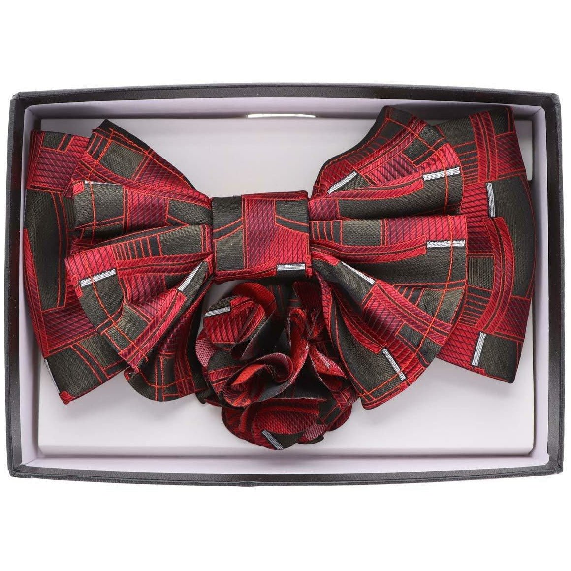 Vittorio Farina XL Bow Tie, Pocket Square &amp; Flower Lapel Pin - XL2117 - Classy Cufflinks