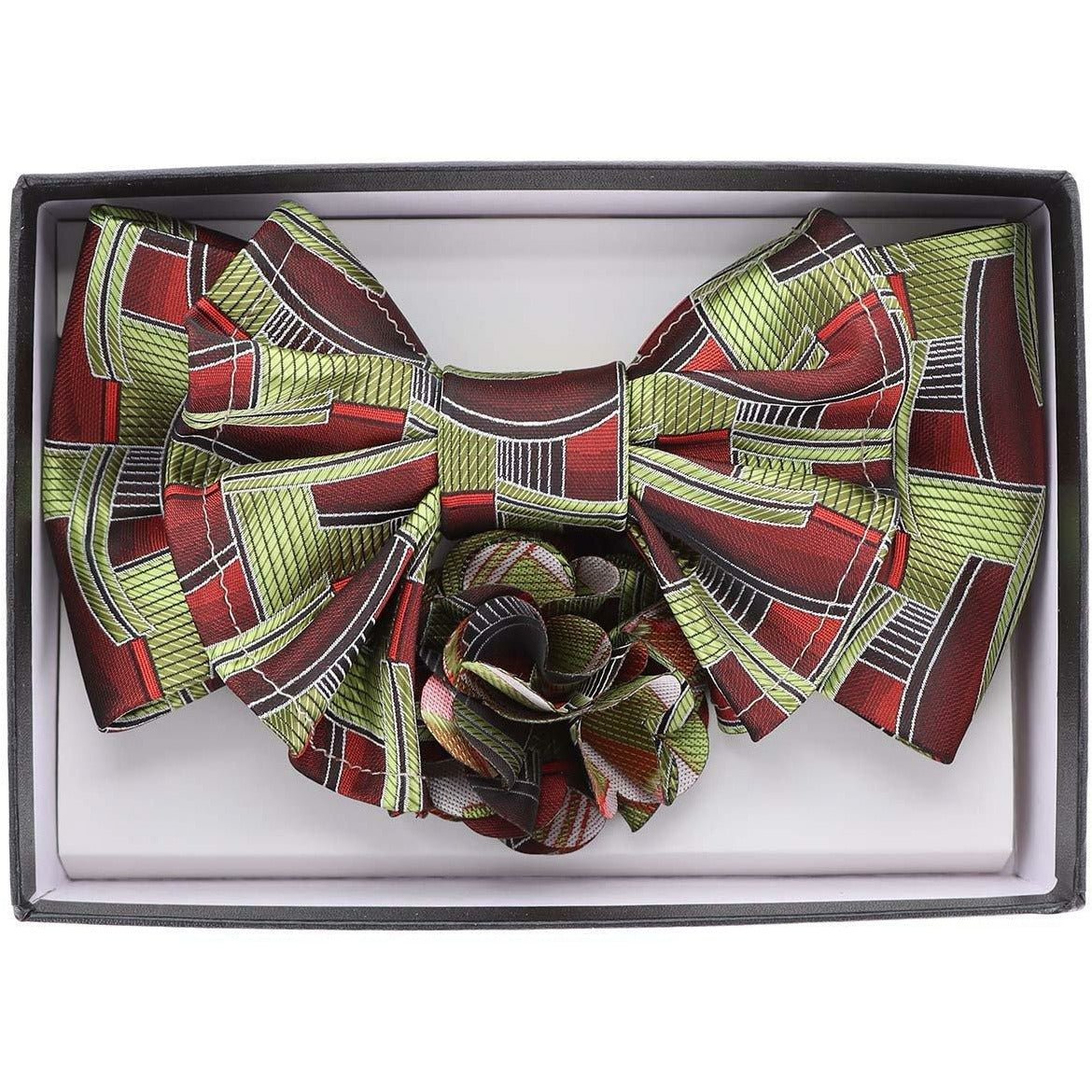 Vittorio Farina XL Bow Tie, Pocket Square &amp; Flower Lapel Pin - XL2118 - Classy Cufflinks