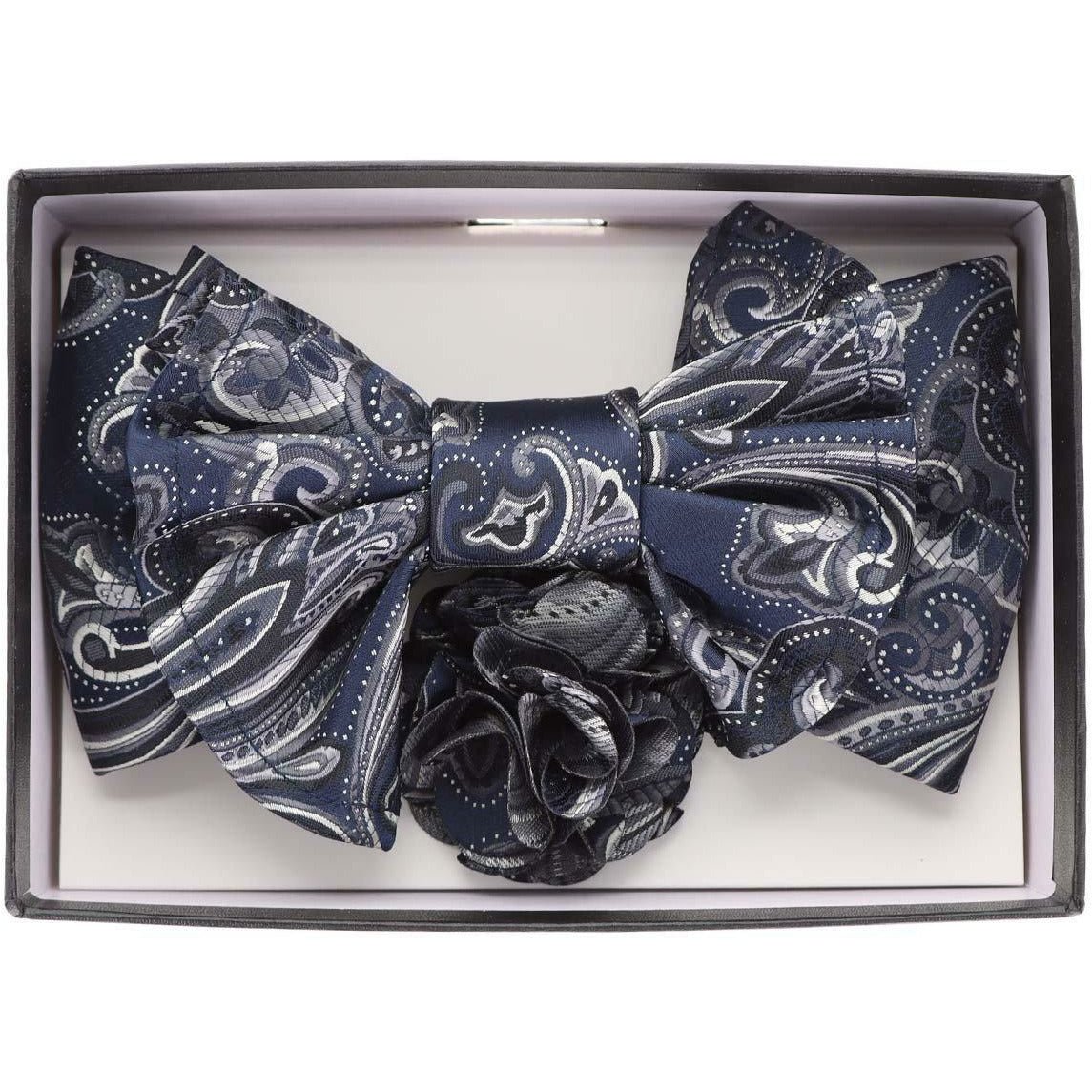 Vittorio Farina XL Bow Tie, Pocket Square &amp; Flower Lapel Pin - XL2121 - Classy Cufflinks