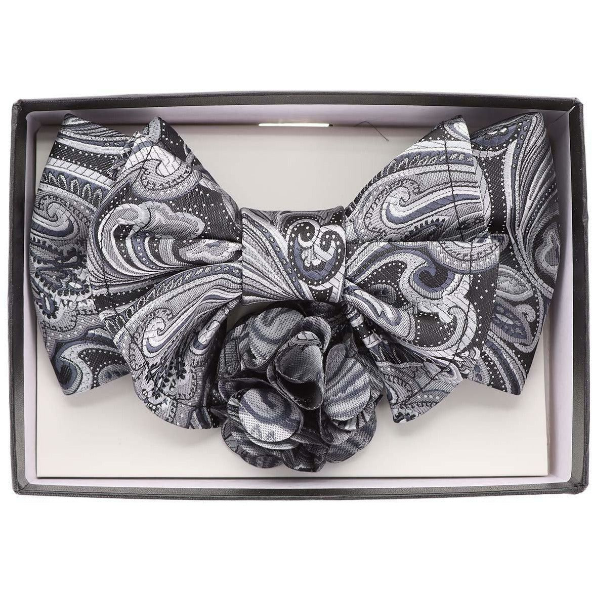 Vittorio Farina XL Bow Tie, Pocket Square &amp; Flower Lapel Pin - XL2121 - Classy Cufflinks