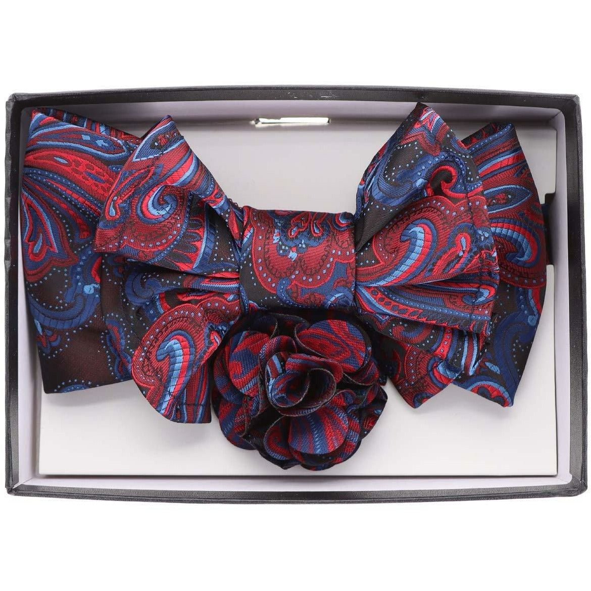 Vittorio Farina XL Bow Tie, Pocket Square &amp; Flower Lapel Pin - XL2121 - Classy Cufflinks