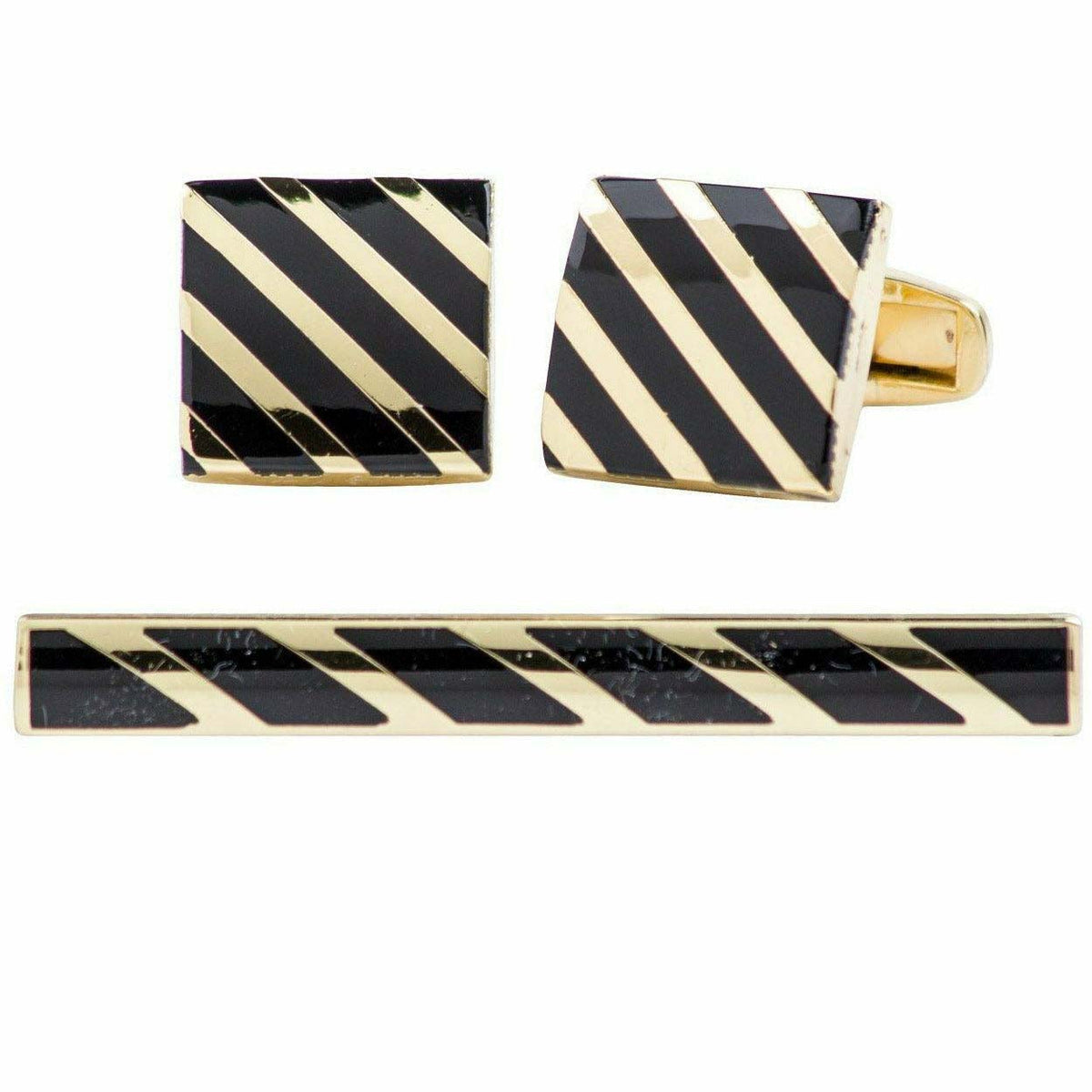 Vittorio Vico Plain Gold Cufflink &amp; Tie Bar Set in Gift Box