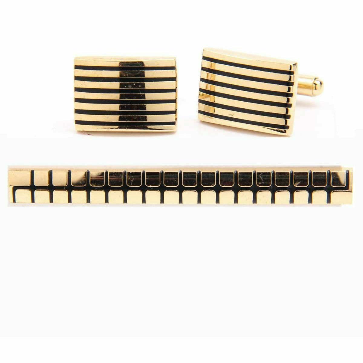 Vittorio Vico Plain Gold Cufflink &amp; Tie Bar Set in Gift Box