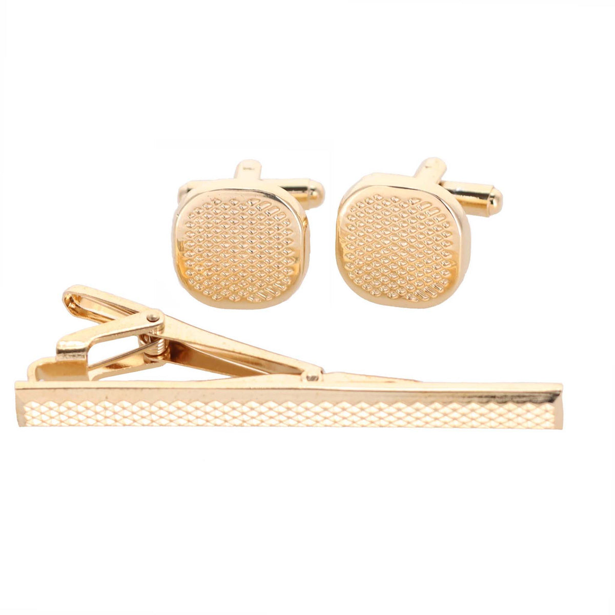 Vittorio Vico Plain Gold Cufflink &amp; Tie Bar Set in Gift Box