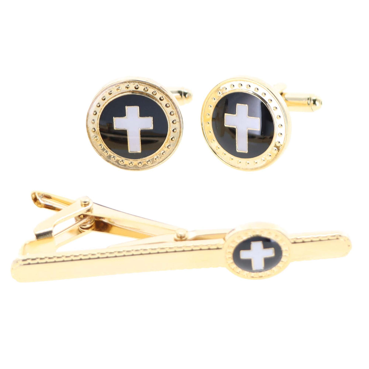 Vittorio Vico Religious Cufflink &amp; Tie Bar Set in Gift Box