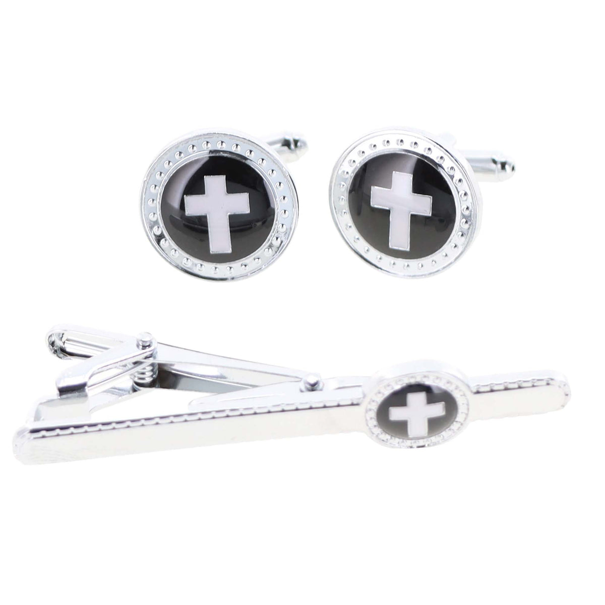 Vittorio Vico Religious Cufflink &amp; Tie Bar Set in Gift Box