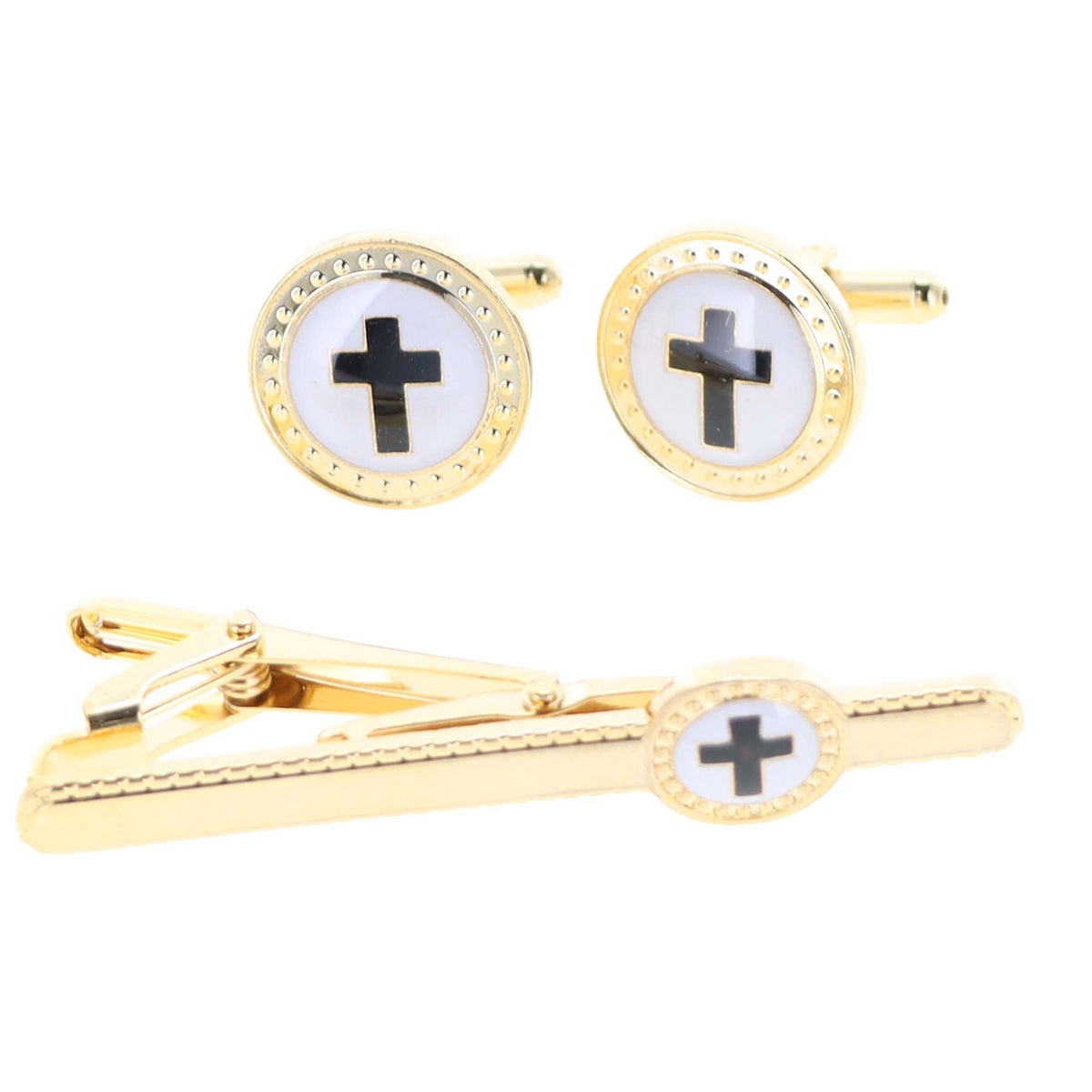 Vittorio Vico Religious Cufflink &amp; Tie Bar Set in Gift Box