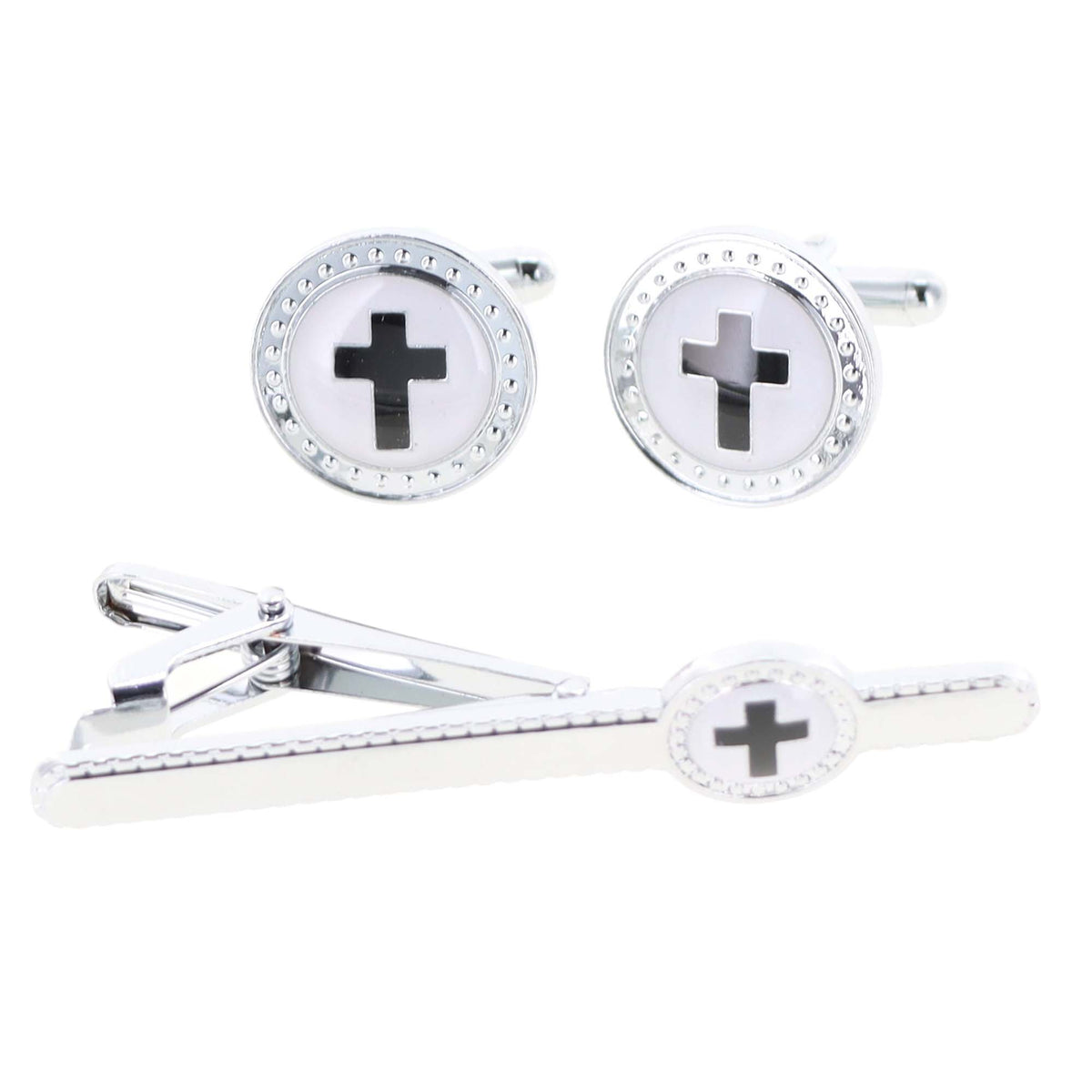 Vittorio Vico Religious Cufflink &amp; Tie Bar Set in Gift Box