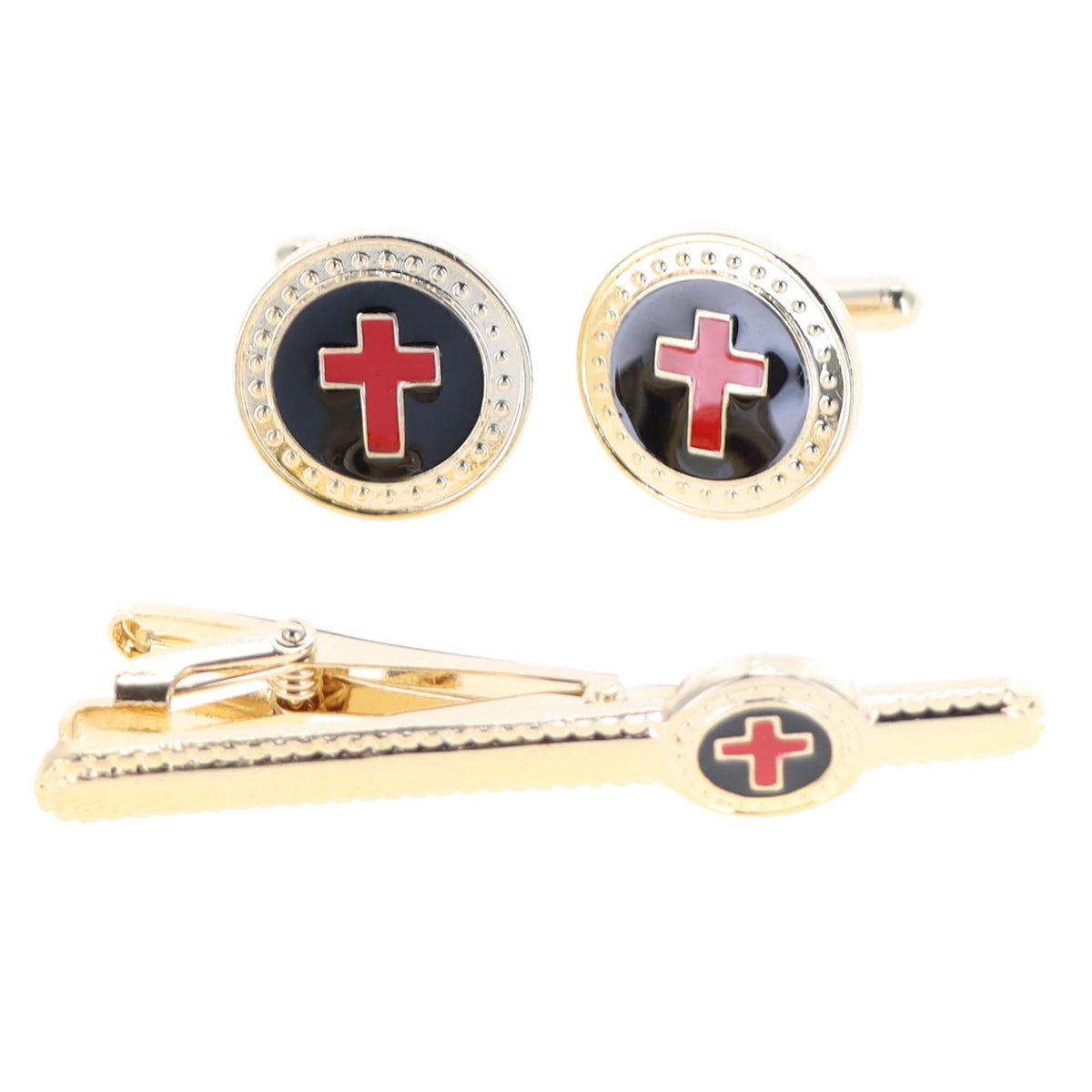 Vittorio Vico Religious Cufflink &amp; Tie Bar Set in Gift Box
