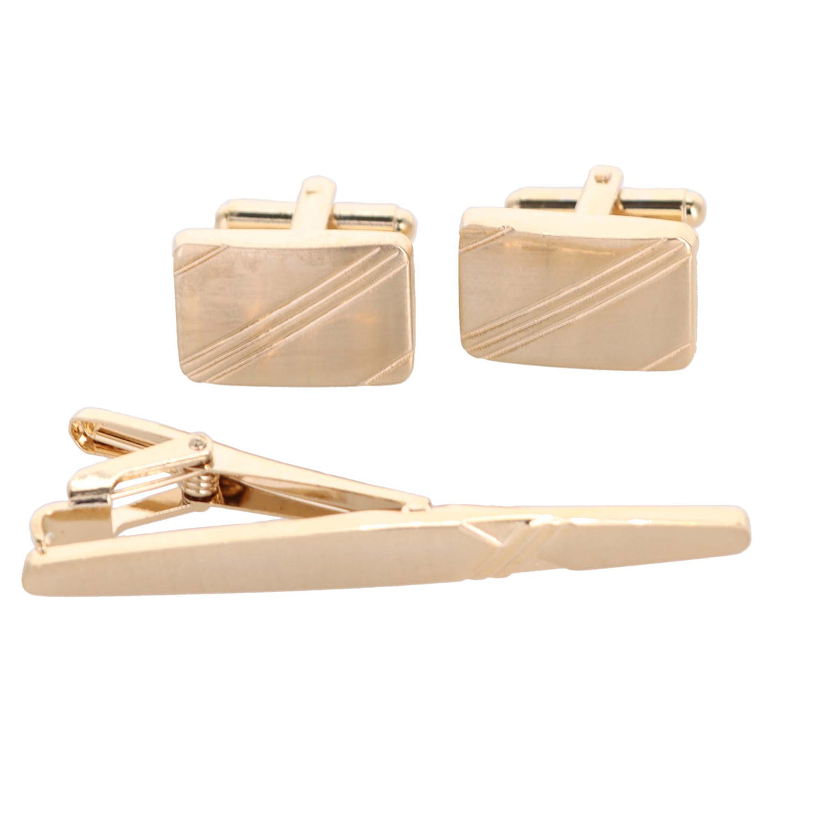 Vittorio Vico Plain Gold Cufflink &amp; Tie Bar Set in Gift Box